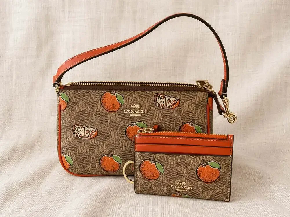 Coach Nolita 19 Signature Canvas With Orange Print Handbag And Card Case Set
